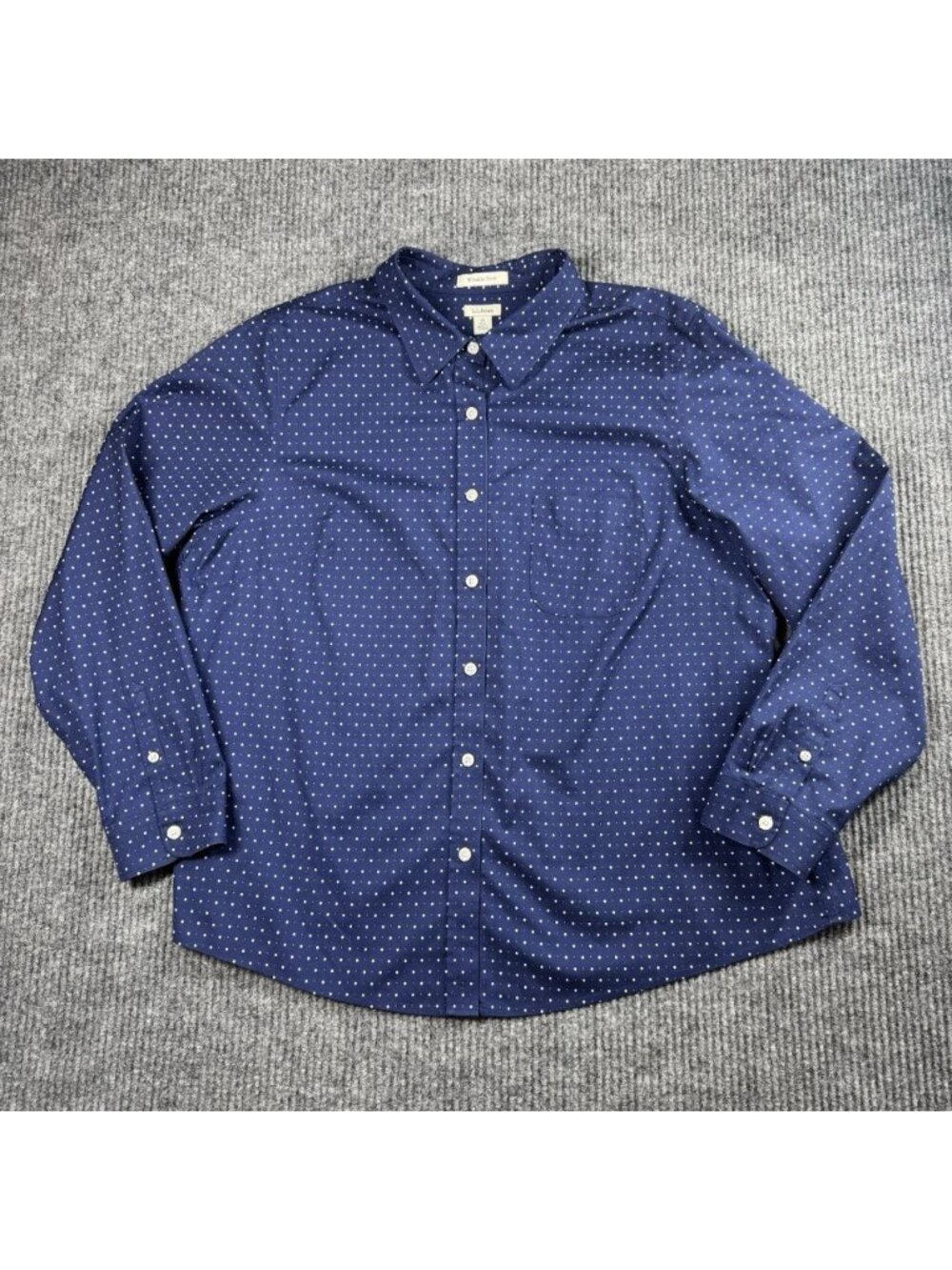 LL Bean Wrinkle Free Shirt Womens 1X Blue Polka Dot Button Front Long Sleeve